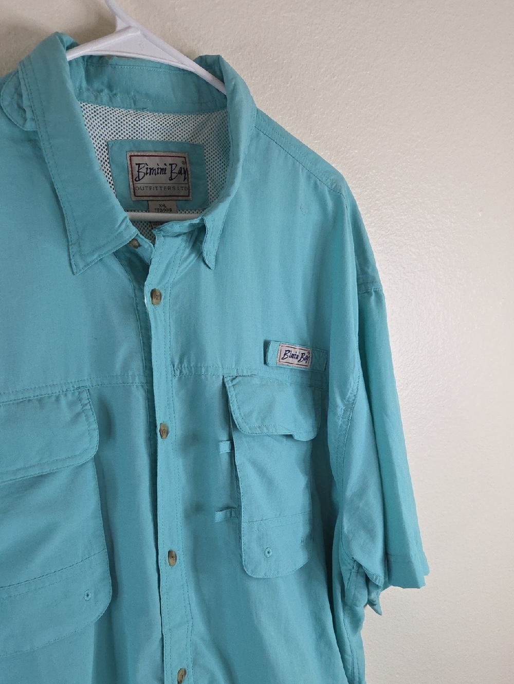 BIMINI BAY XXL Mens Fishing Shirt turquoise short-sleeve button-up shirt UPF 35 - Picture 3 of 16